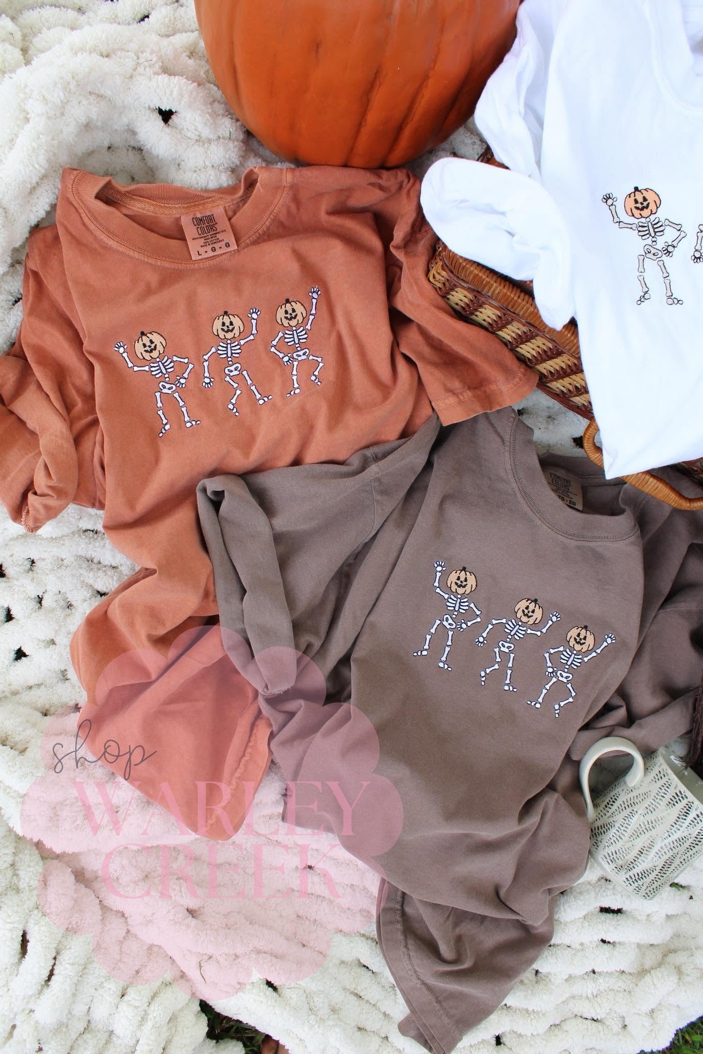 Pumpkin Skeletons Embroidered Tee/Sweatshirt