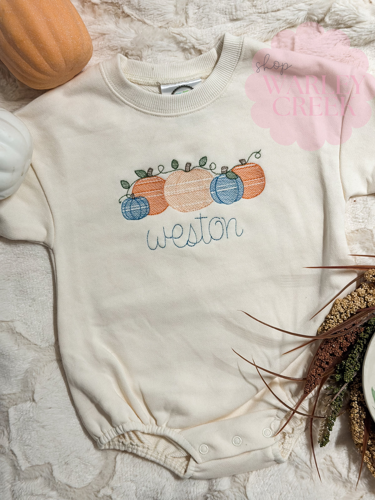 Fall Pumpkin Baby Embroidery Sweatshirt Bubble