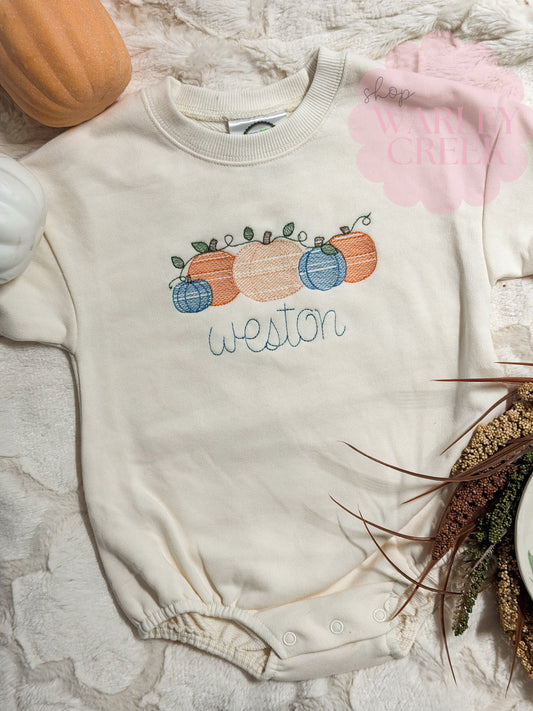 Fall Pumpkin Baby Embroidery Sweatshirt Bubble