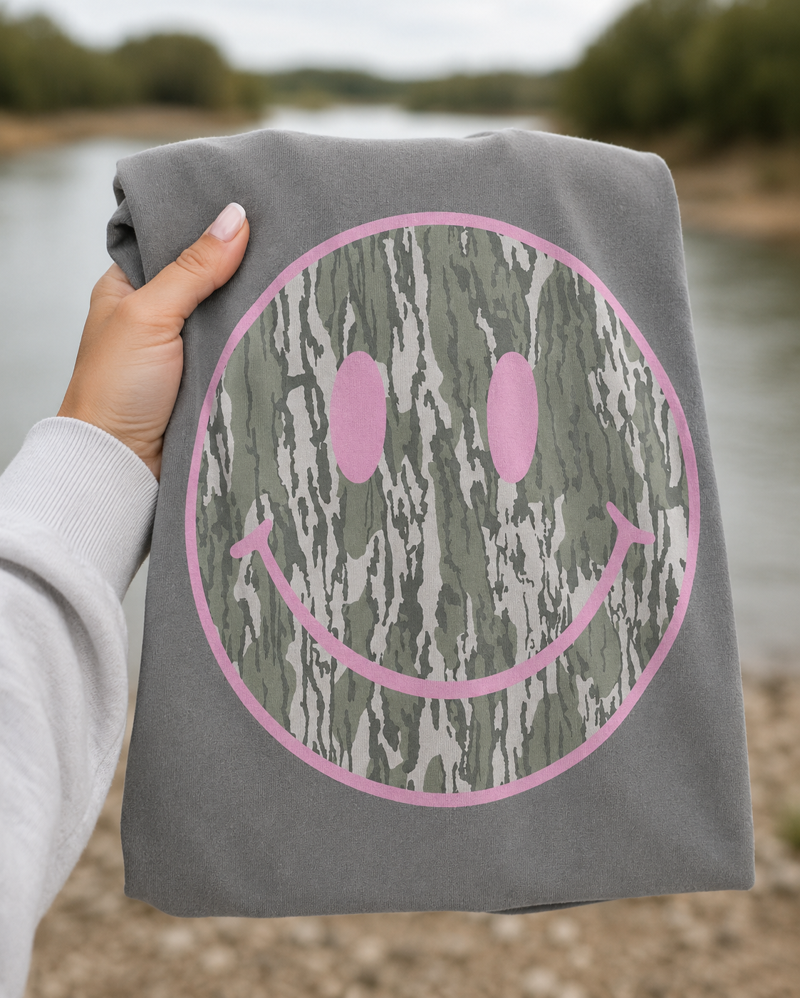 Camo Smiley Face Tee/Bubble