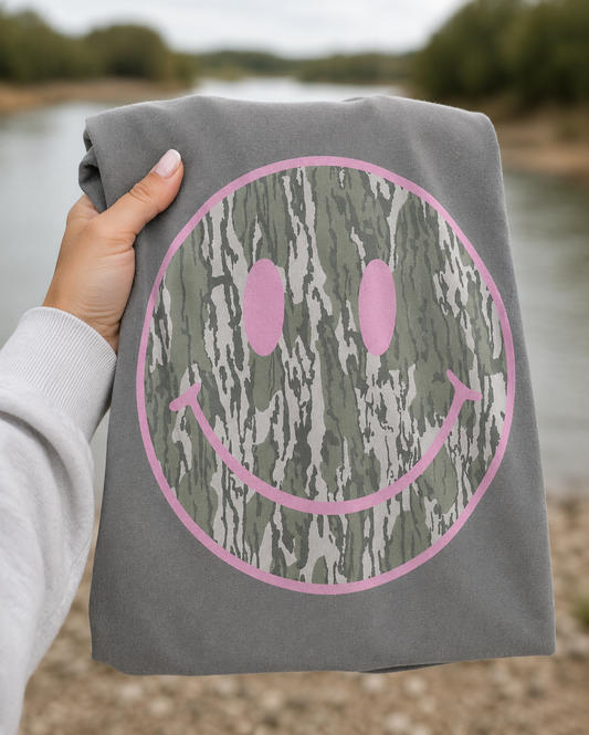 Camo Smiley Face Tee/Bubble